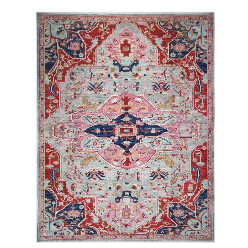 Tapis bleu et bleu marine de haute qualité noué à la main