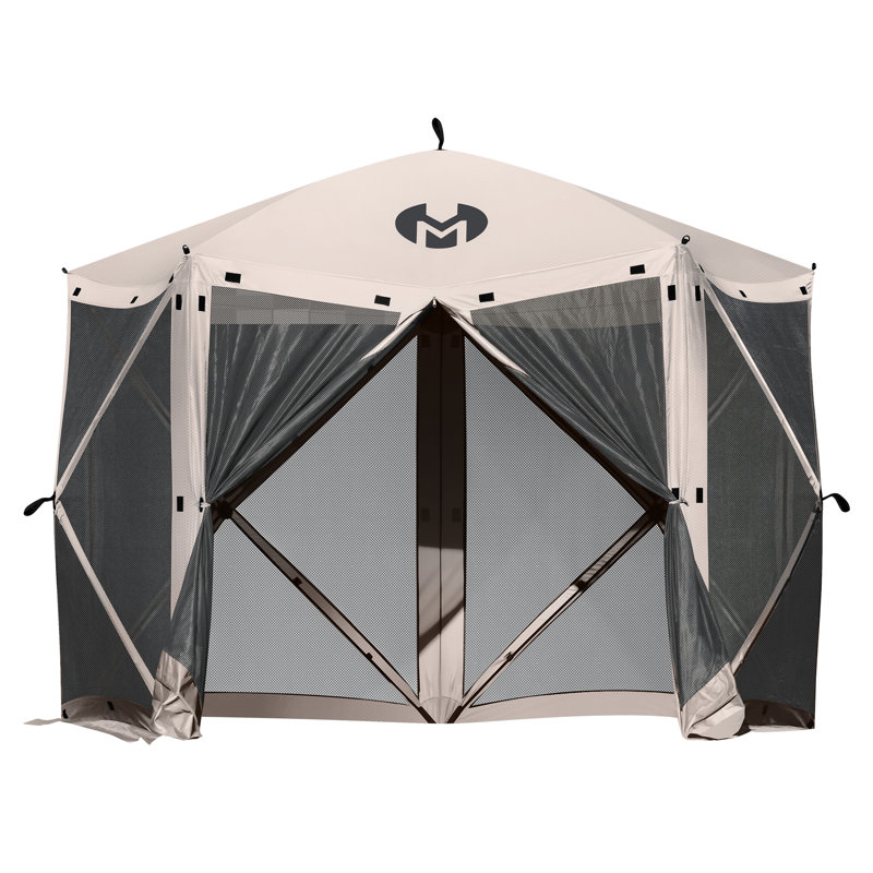 Tan 5-Sided Pop-Up Outdoor Gazebo with Fiberglass Frame