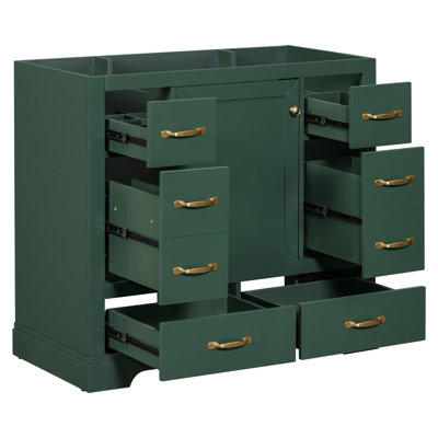 Base d'armoire de salle de bain 36 po - Bois massif et 6 tiroirs, quincaillerie fournie sans évier, rangement