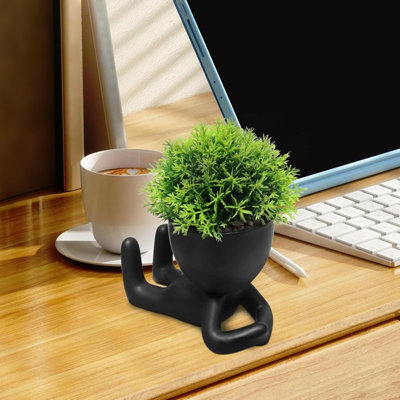 Bathroom Shelf Decor Accent Women Cute Cubicle Accessories Artificial Plants Pot Head Cute Human Shape Desk Decoration Office Décor For Women, Bathroom Office Plants- Set Of 1