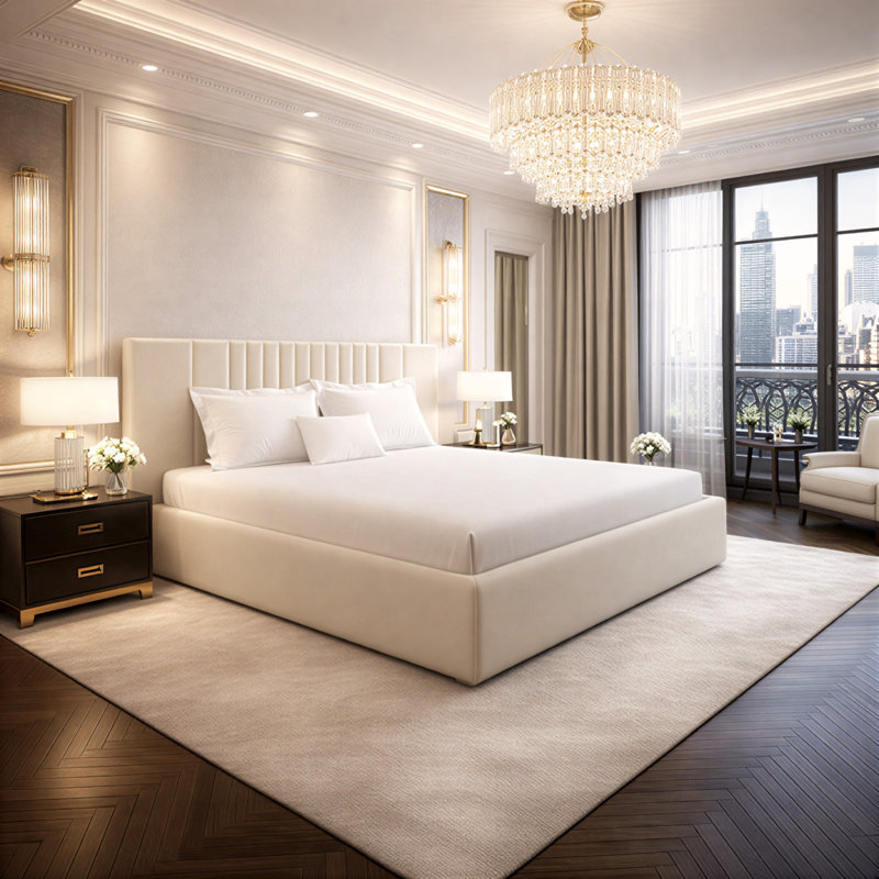 Upholstered Bed, King (153 x 213 cm), Cream