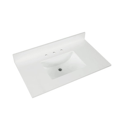 37 Inch Snow White Quartz Vanity Top With Sink & Backsplash