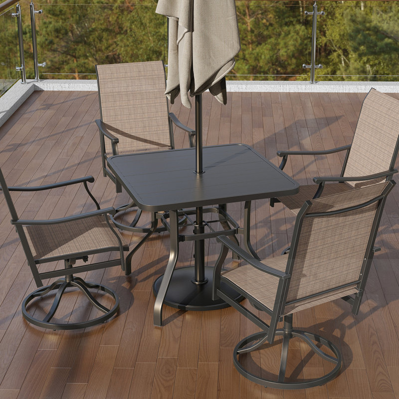 Table de patio carrée avec trou pour parasol, Noir