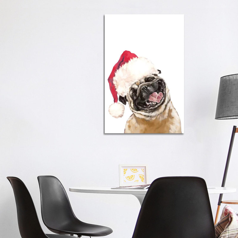 Christmas Laughing Pug by Big Nose Work - Wrapped Canvas Print, 101.6 cm H x 66.04 cm W x 1.91 cm D