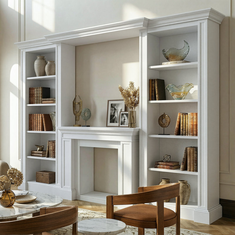 115.5'' W Electric Fireplace Mantel With Storage (No Insert), White