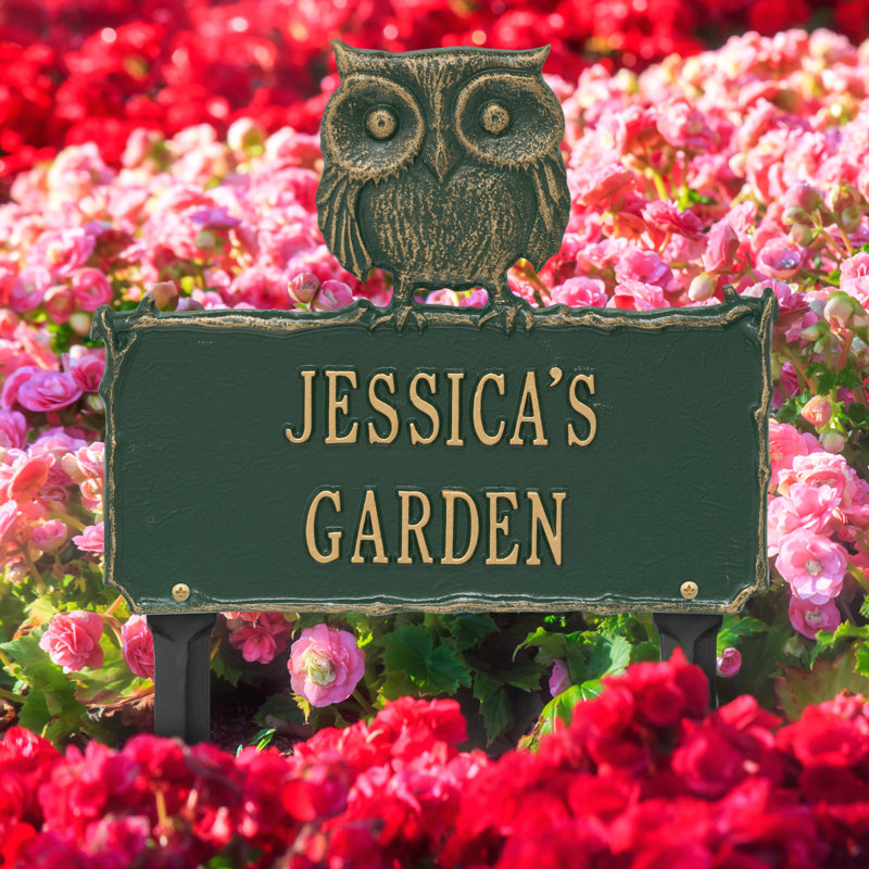 Owl Personalized Garden Sig, Green/Gold, Yes