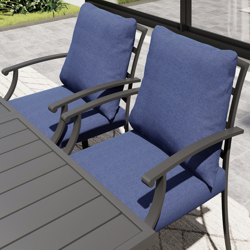 Chaises de patio en métal 2 pièces avec coussins bleus Maynard, Bleu