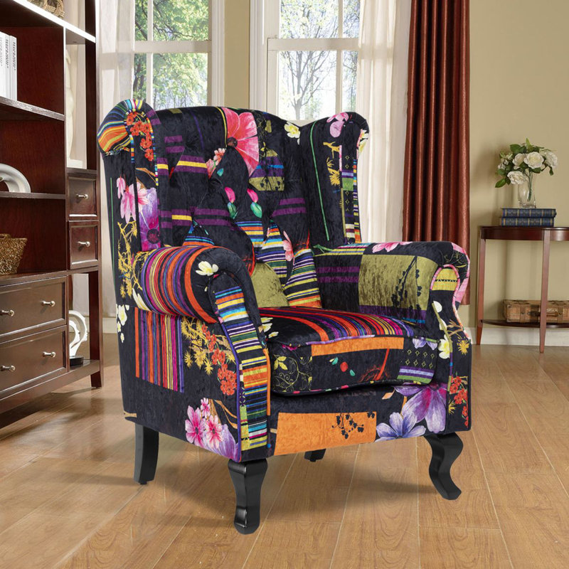Danaye Wingback Chair, Patchwork Black
