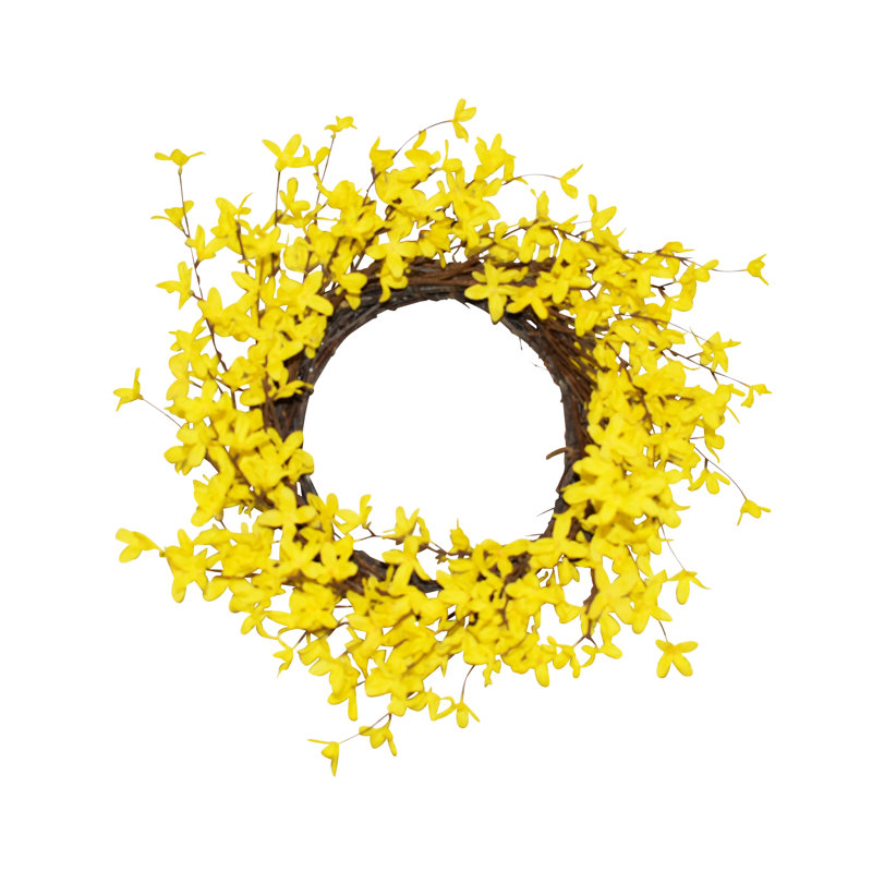 Bright Yellow Artificial Forsythia Spring Wreath, 20-inch