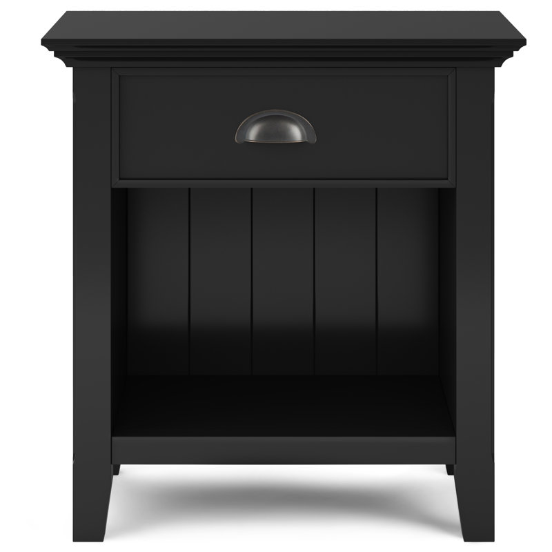 Table de chevet transitionnelle en bois massif avec rangement à 1 tiroir Acadian, Noir