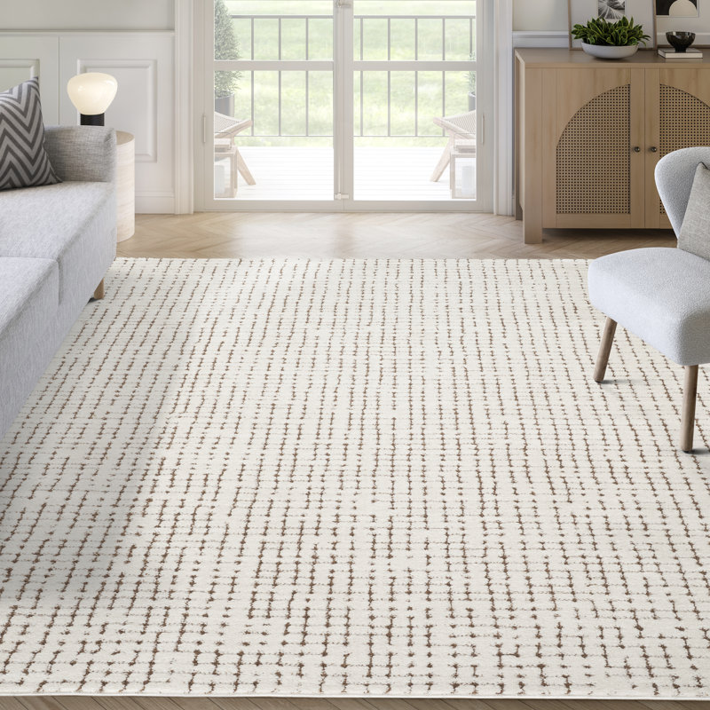 Abani Orith OLV120A Modern Cream Brown Textured Crosshatch Minimalist Area Rug, Rectangle 7'9" x 10'2", Light Brown