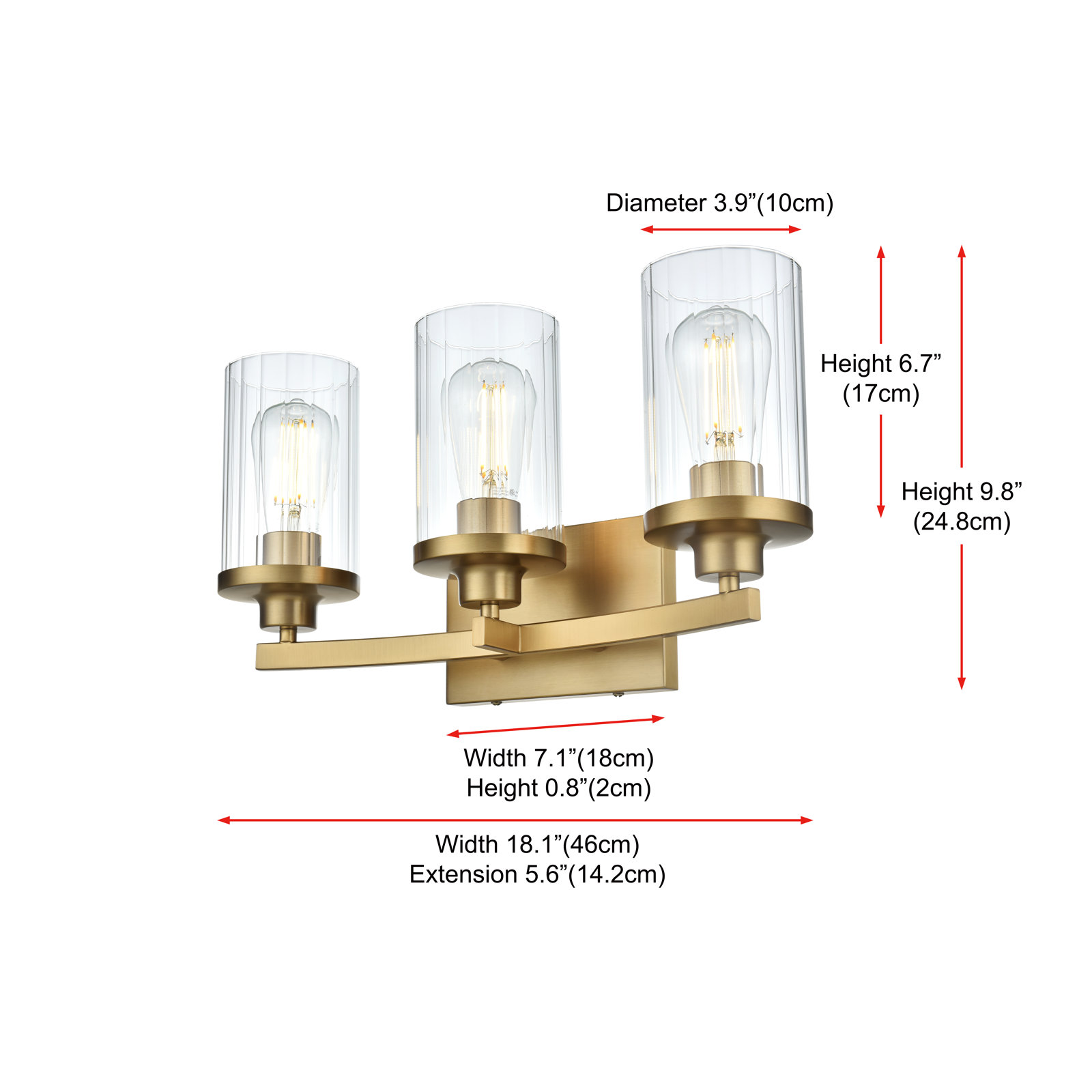 Dariela Dimmable Vanity Light, Gold, 10" H x 18" W x 18" D, 3 Lights