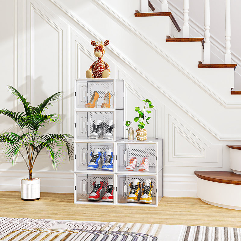 Large Shoe Storage Box Organizers Stackable (Set Of 6), Clear/White