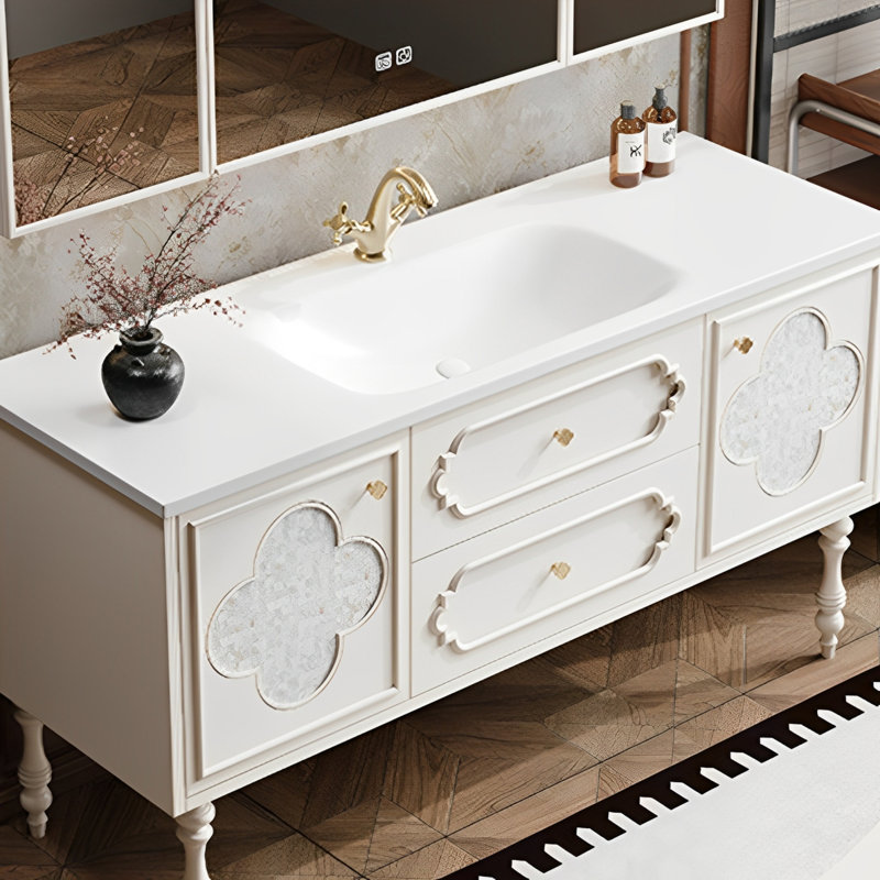 Armoire de salle de bain tendance au sol, Blanc cassé, H 33,46 po x l 59,06 po x P 21,65 po