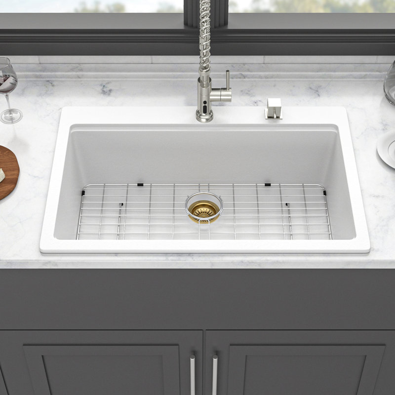 Évier de cuisine en quartz - Évier de cuisine encastré en granite blanc