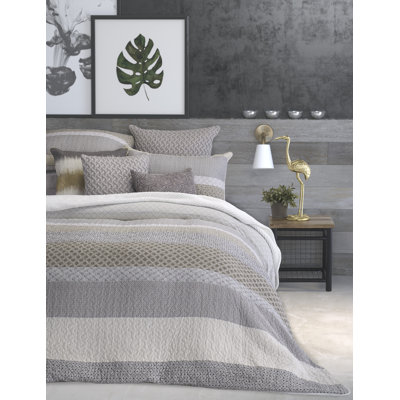 Ensemble de courtepointe réversible 100 % coton gris / taupe / crème Ethan