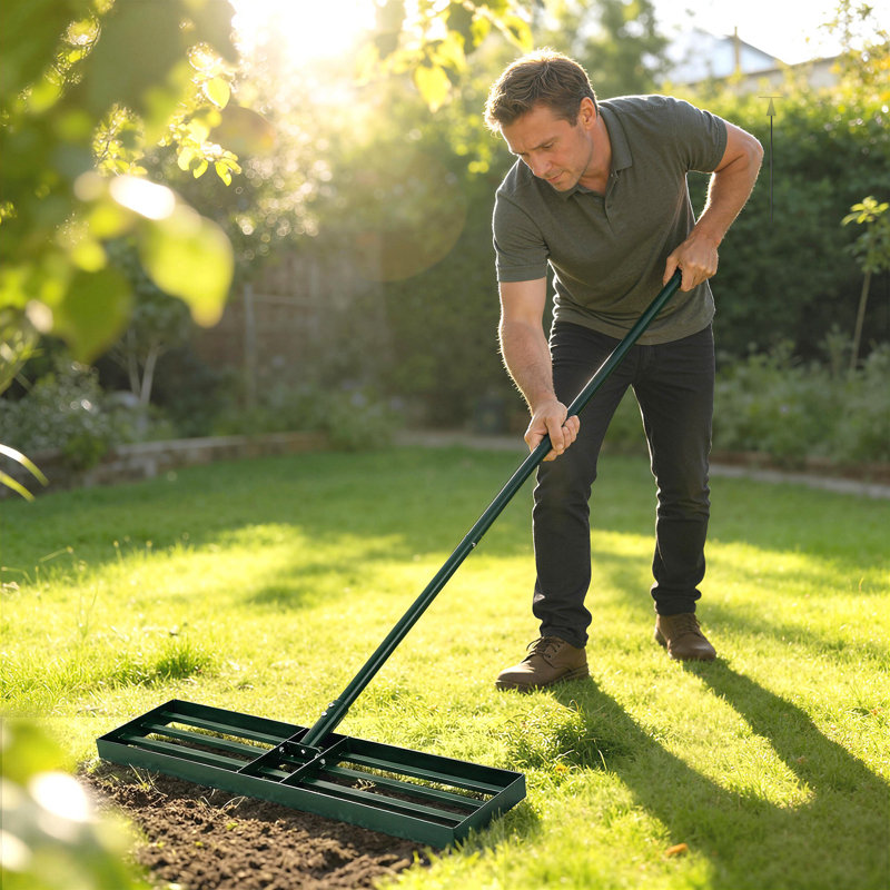 Lawn Leveling Rake, 30" x 10" Heavy Duty Yard Leveling Rake with 66.5" Handle, Lawn Leveler for Backyard, Golf Course, Garden, Pasture, Farm