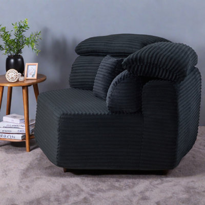 Chaises d'appoint modernes, salon modulaire en velours côtelé noir de 53 pouces pour la maison