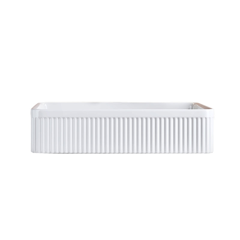 White Rectangular Ceramic Bathroom Vessel Sink With Drain Assembly