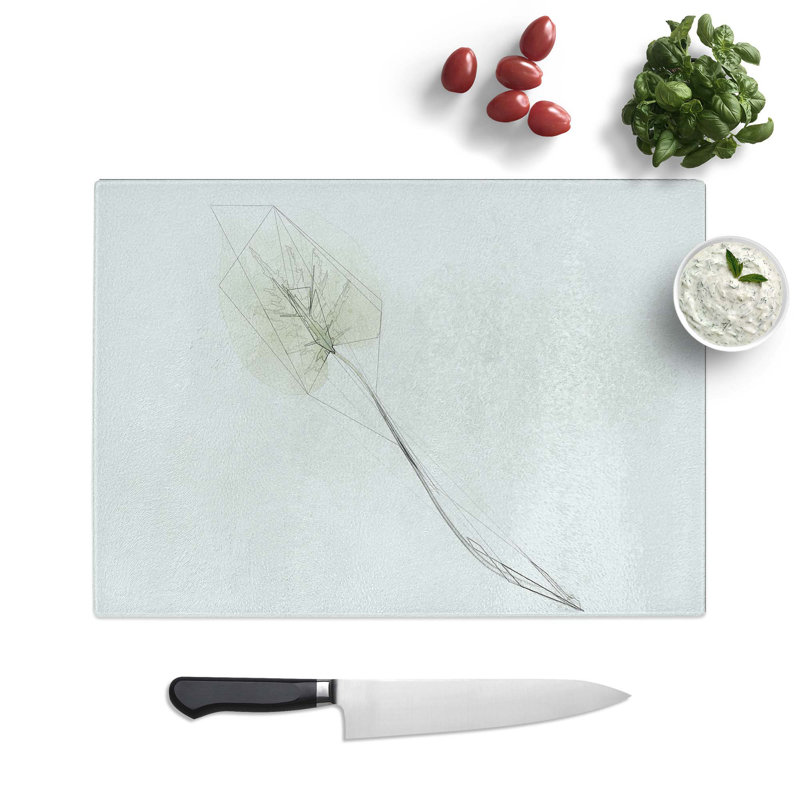 Tempered Glass Solitary Leaf Chopping Board, 28.5 cm W x 20 cm L