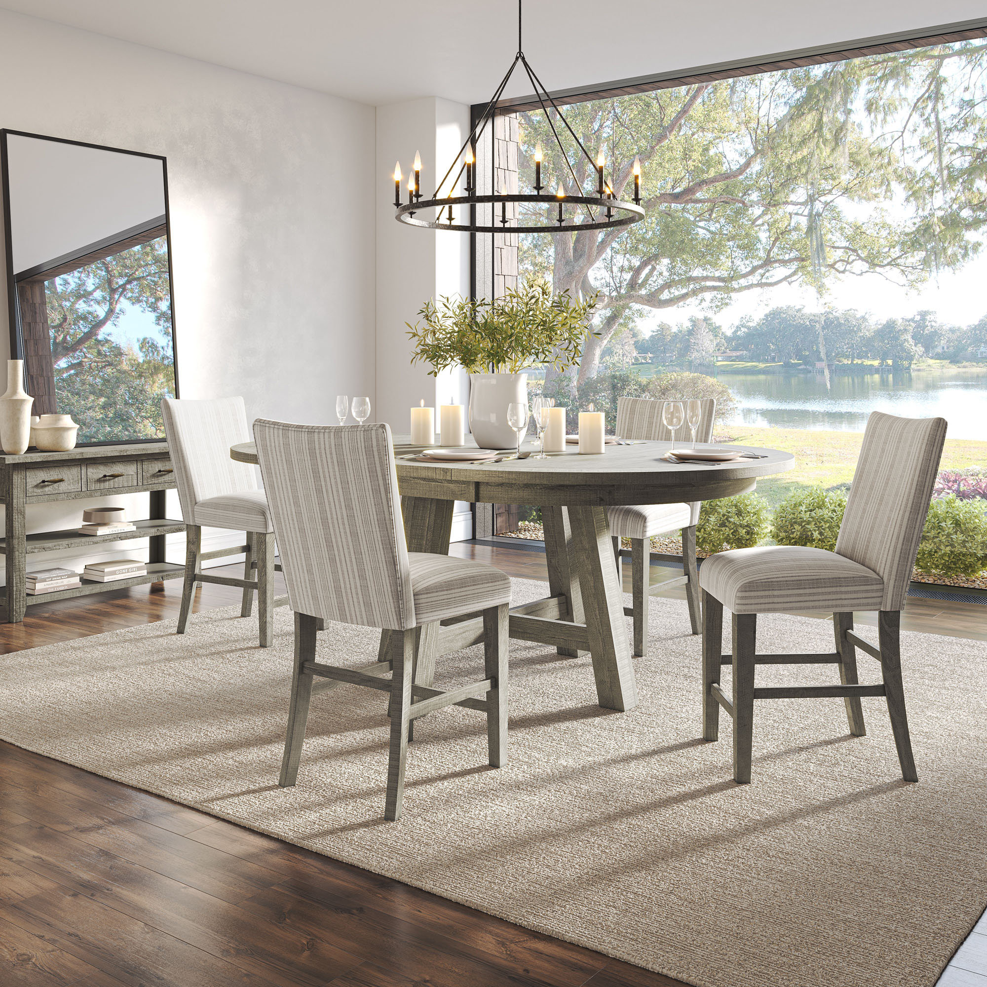 Round Dining Extendable Pine Solid Wood Dining Table Laurel