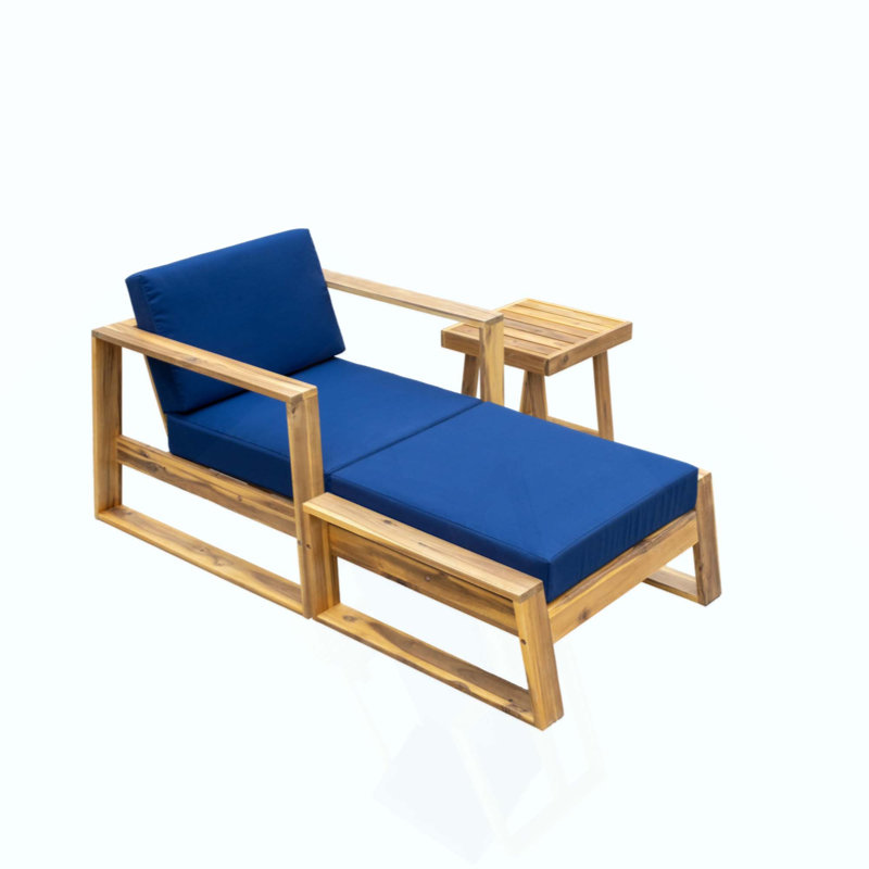 Acacia Wood Outdoor Lounge Set - Chair And Ottoman With Removable Cushions, All-Weather Outdoor Chaise Lounge/Daybed, For Patios, Balconies, And Gardens