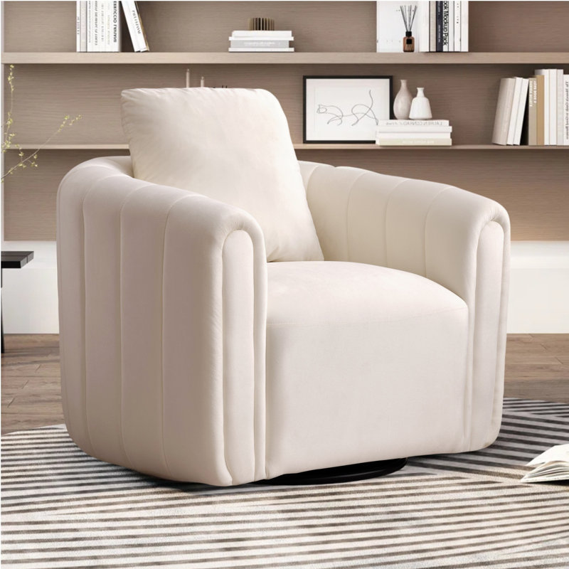 Deria 30.5'' W Velvet Swivel Barrel Chair, Beige