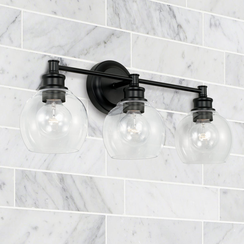 Matte Black 3-Light Vanity Fixture with Clear Glass Shades