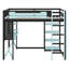 Wood Gaming Loft Bed With Desk & RGB Light, Full Size Loft Bed, Hanging Board, Ladder & Guardrails-1618999607