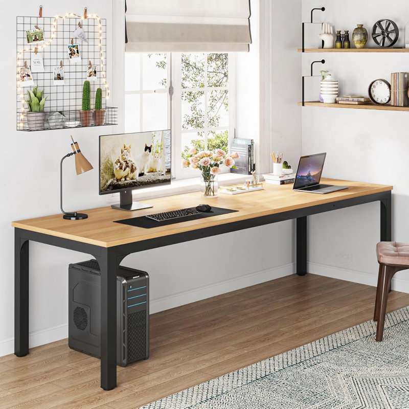 Dining Table Large Rectangle Kitchen Dinner Table, Walnut, Black