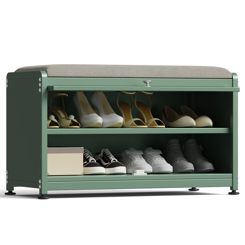 6 Pair Shoe Storage Bench, Green