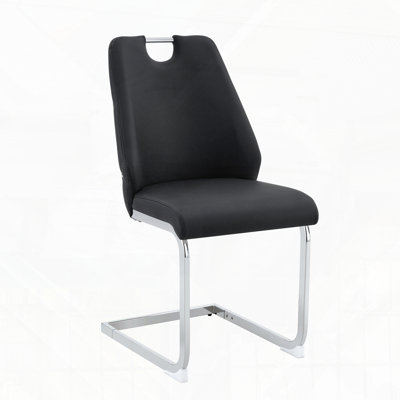 Chaises de salle à manger rembourrées à dossier haut en similicuir avec anneau arrière texturé et poignée chromée