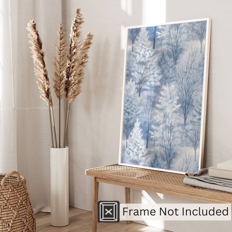 «Holiday Blue Winter Forest Trees VII», reproduction d'art moderne sans cadre