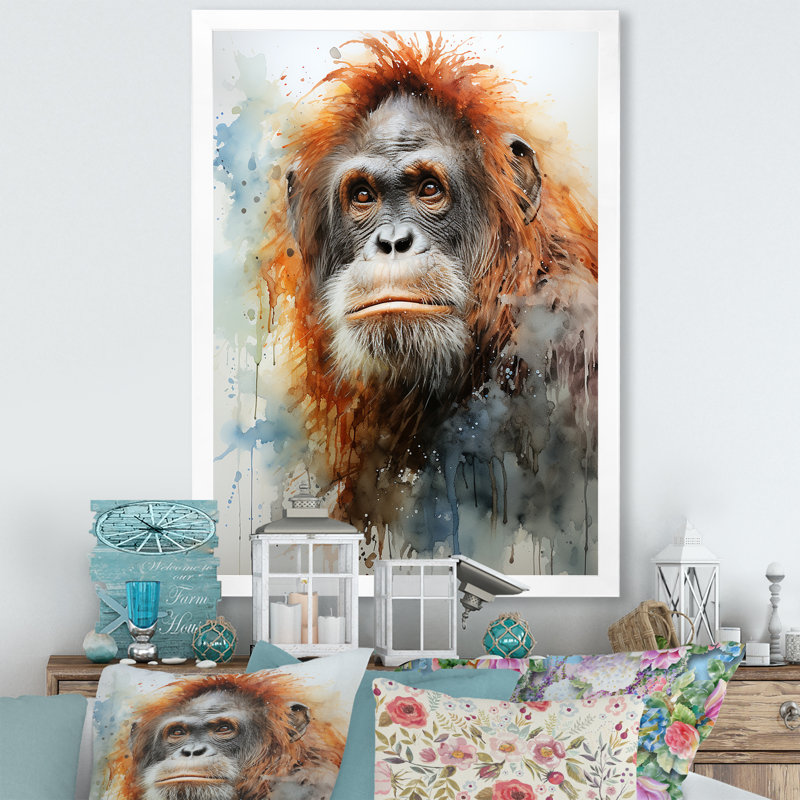 Apes Portrait Impressionist Jungles I, Cadre simple blanc, H 32 po x l 16 po x P 1 po
