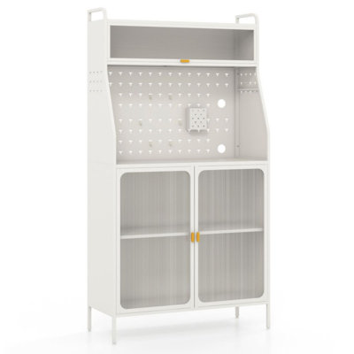 Lark Manor™ 5-Tier Metal Baker's Rack Kitchen Pantry Cabinet W/ See-Through Flip-Up Door Pegboard Adjustable Shelf White