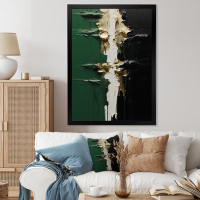 Golden green and black ink merge II - Abstract Painting Wall Art Decor