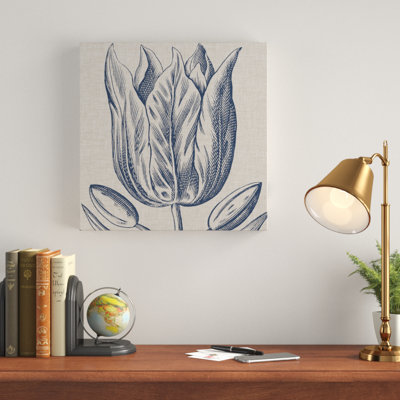 «Indigo Floral on Linen VI» par Vision Studio - reproduction de dessin sur toile