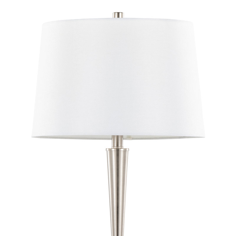 Ensemble de 2 lampes de table en nickel brossé avec abat-jour en lin blanc, Nickel / blanc