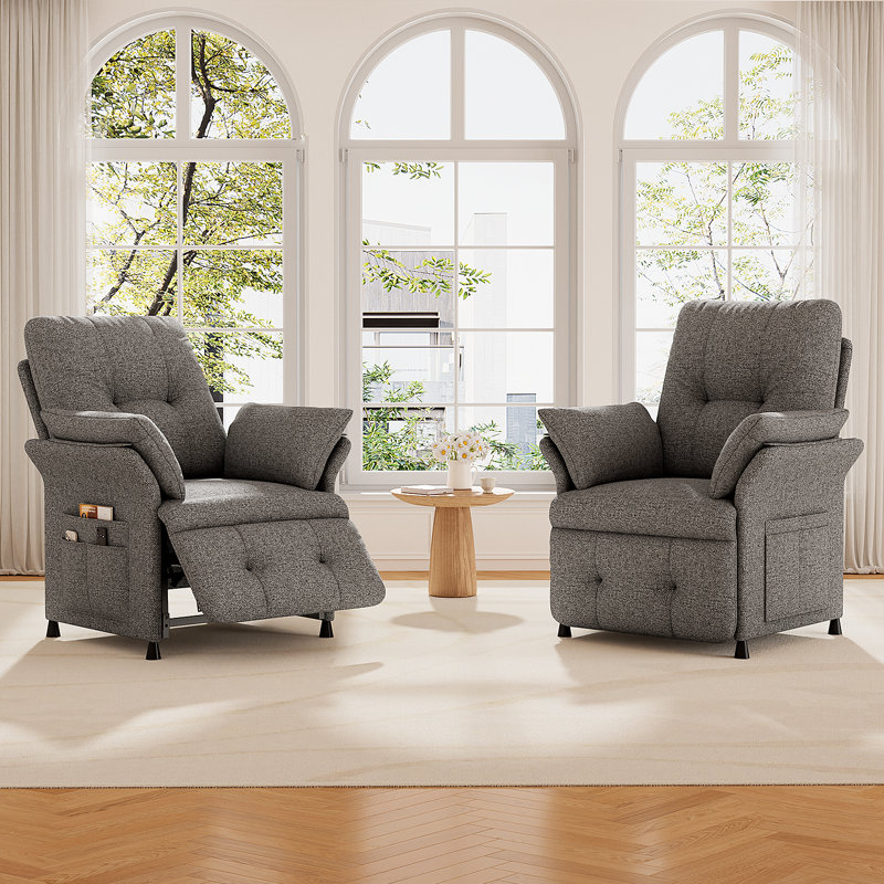 Fauteuil inclinable électrique réglable de 34 po de largeur moderne et rembourré manuel (ensemble de 2), Gris clair