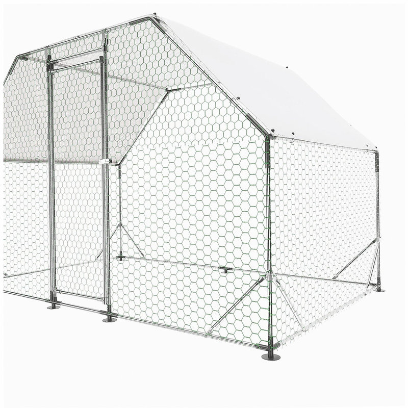 9.94 ft. x 6.46 ft. x 6.36 ft. Metal Large Chicken Coop Walk-in Poultry Cage Run Flat Shaped with Waterproof Cover