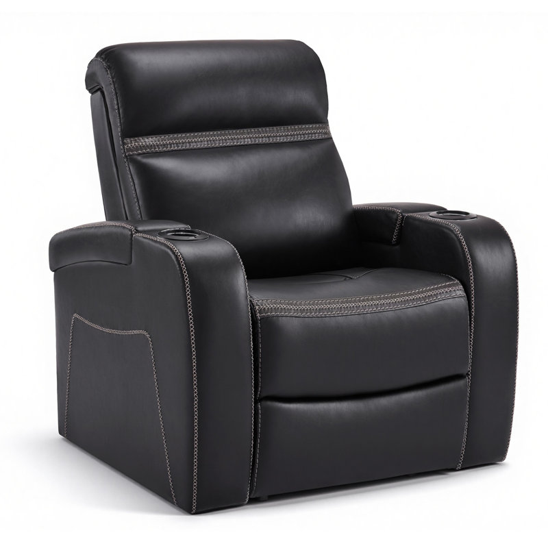 Siège de cinéma de 38,6 po de largeur avec porte-gobelet, Similicuir noir