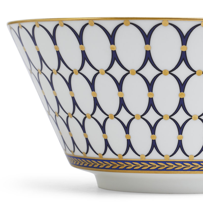 Renaissance Bone China Dining Bowl, Blue/White/Gold