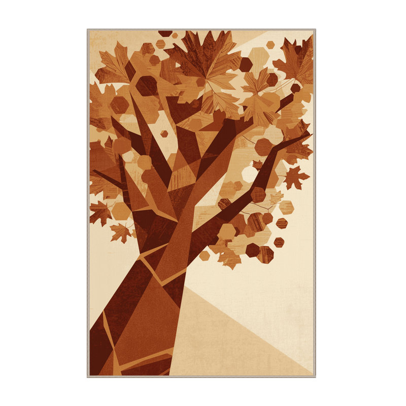 Tapis géométrique beige lavable à la machine à motif d'érable moderne et motif d'érable, 2 x 5