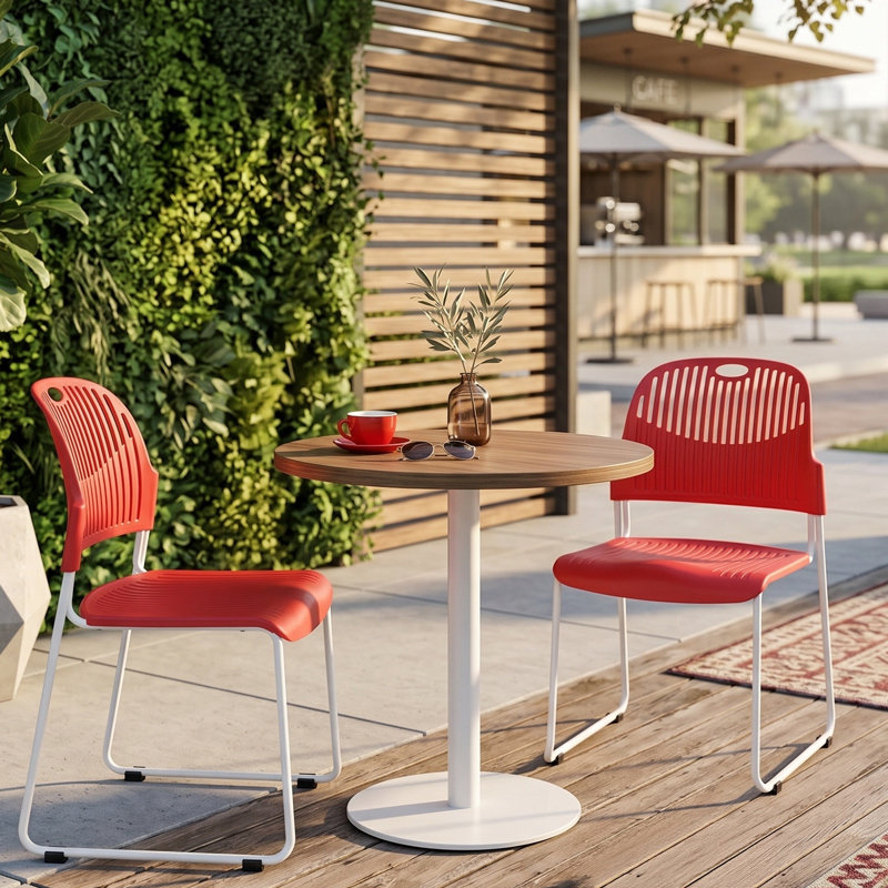  Fully Assembled Plastic Armless Stackable Patio Dining Chairs Set of 2, Stacking Chairs With Metal Frame, Balcony Side Chairs for Indoor & Outdoor Use
