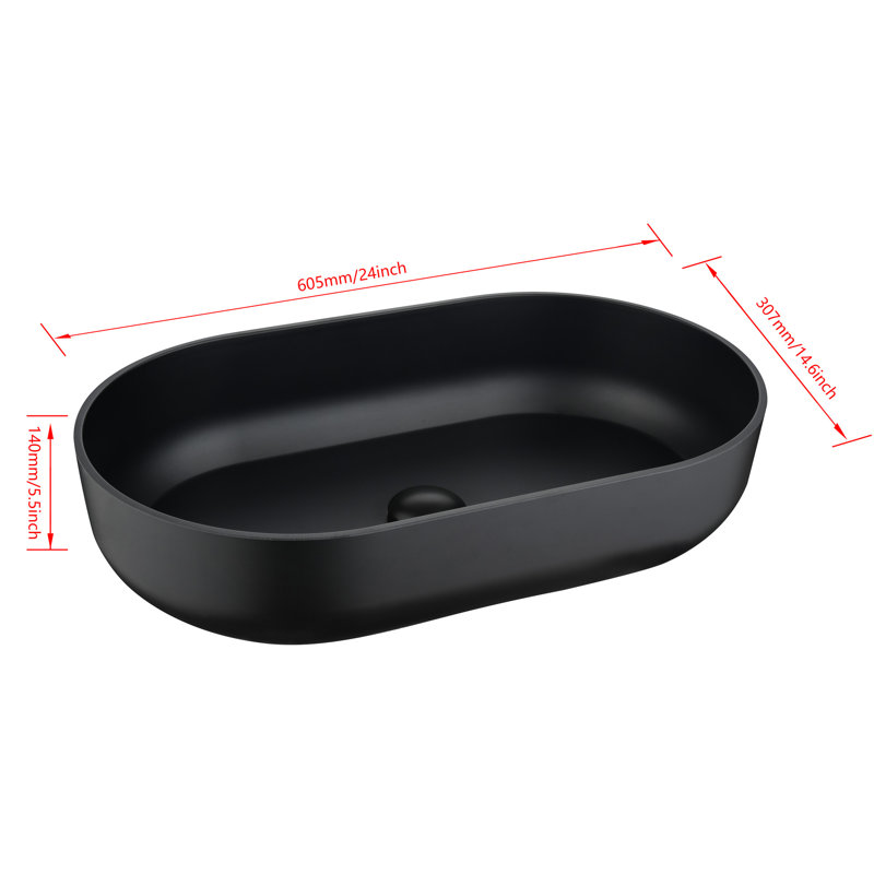 Oval 24"X14" Bathroom Sink For Lavatory - Matte Black Abs, Construction Vessel Fashion Forward Design