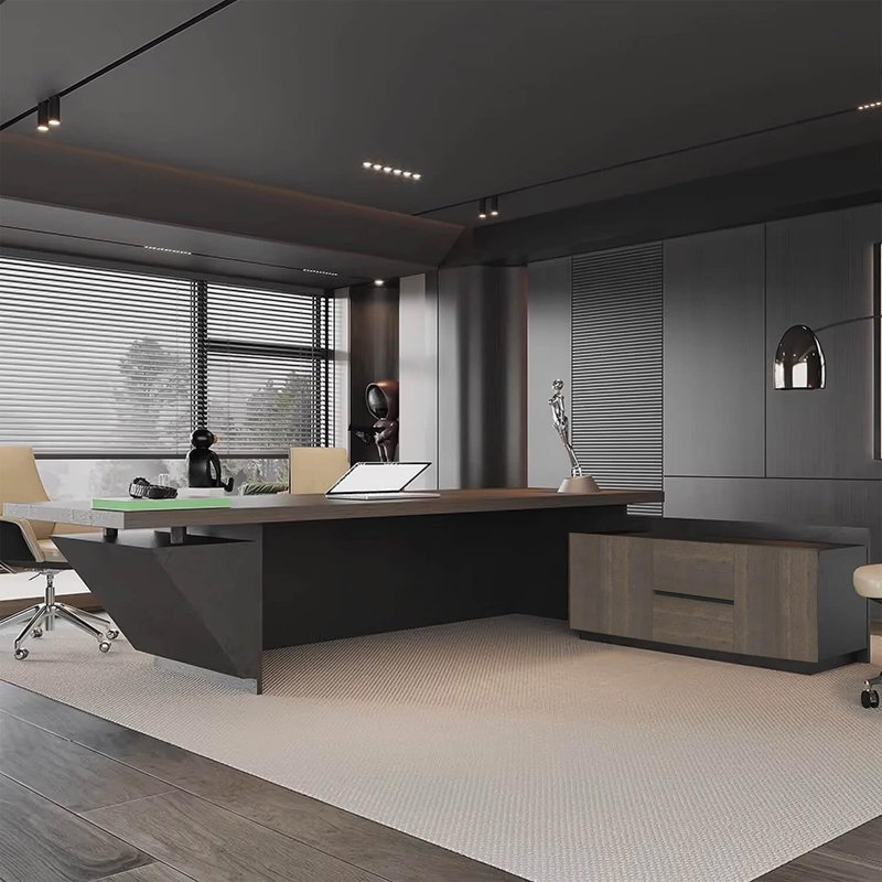 Adjustable Executive Desk - Luxury L Shaped Desk with Drawers, Large Table with File Cabinets, Executive Office Desks with LED Light Strip Home Office Desk for Professionals