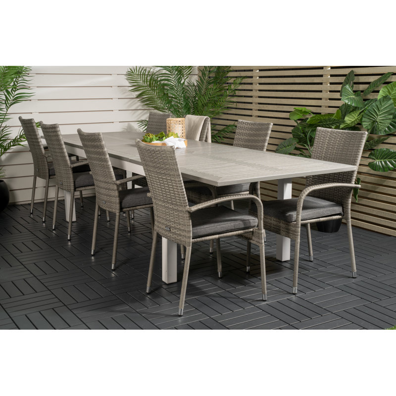 Jayesh 8 - Person Patio Dining Set with Extendable Rectangular Table , Cushions Included, Grey