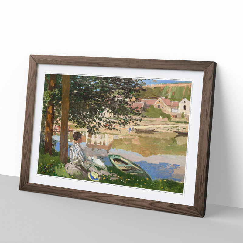 On the Bank of the Seine by Claude Monet - Framed Print, 48cm H x 65cm W x 2cm D, Walnut Framed