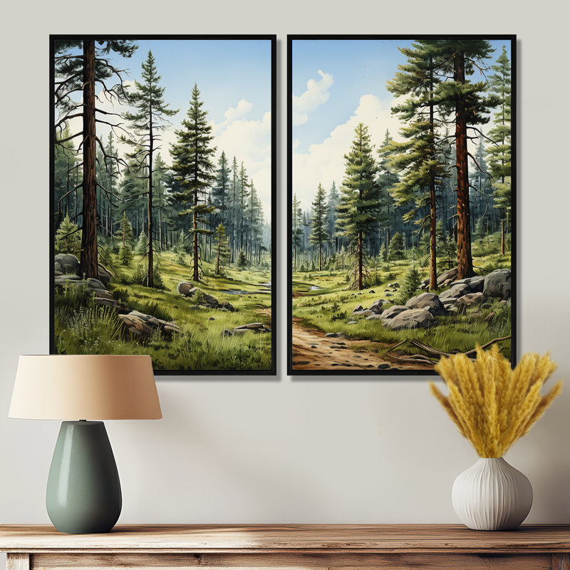 Pine Tree Whispering Pines II - Floral Tree Pine, reproduction d'art sur toile, 36" H x 48" W, Noir