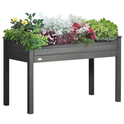 Jardinière surélevée sur pieds, 122 x 56 x 76 cm, gris foncé - Propre et respirante, auto-drainante pour légumes, herbes aromatiques, fleurs, jardin, terrasse, balcon. Jardinière surélevée en bois, 122 x 56 x 76 cm, auto-drainante.
